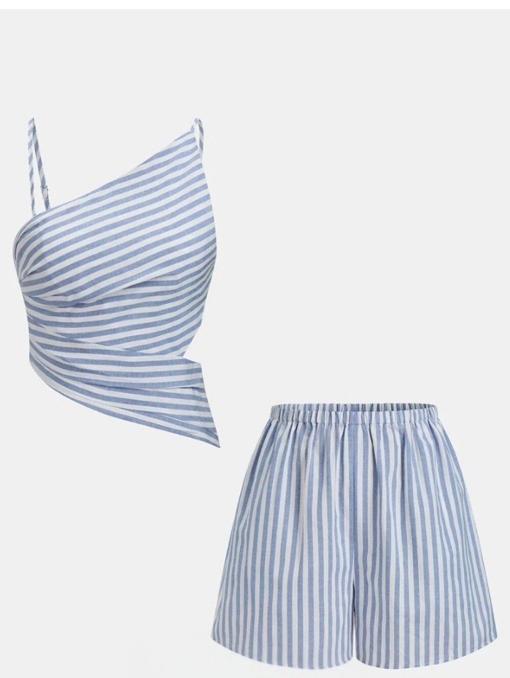 Commense Striped Cotton Blend Cutout Top & Shorts Set - Picture 2 of 3